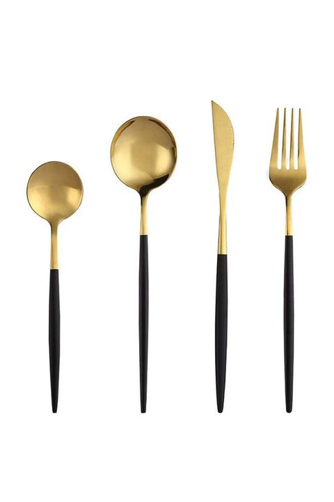 4 Piece Stainless Steel Cutlery Set Black/Gold