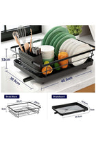 Stainless Steel Dish Drying Rack with Drainboard & Utensil Holder - Large Capacity, Rustproof Kitchen Counter Organizer with Swivel Spout & Removable Tray (Black)