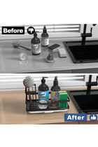 Kitchen Sink Shelf,Soap Sponge Drain Rack Holder,304 Self-Drainage Kitchen Sink Caddy,Rustproof Waterproof Quick Drying Dish Sponge Organizer,Bathroom Accessorie(Black)