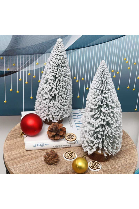 Marketplace New In Pack of 2pcs Small Pine Tree With Wooden Base For Xmas - White/Green