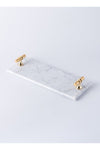 Rectangular Marble Tray with T Shaped Golden Handles White