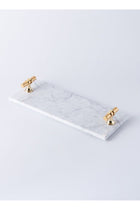 Rectangular Marble Tray with T Shaped Golden Handles White