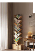 Rustic Elm Color Tree Bookshelf, Multi-Tier Narrow Freestanding Bookcase, Creative Space-Saving Storage & Display Rack for Living Room Bedroom Home