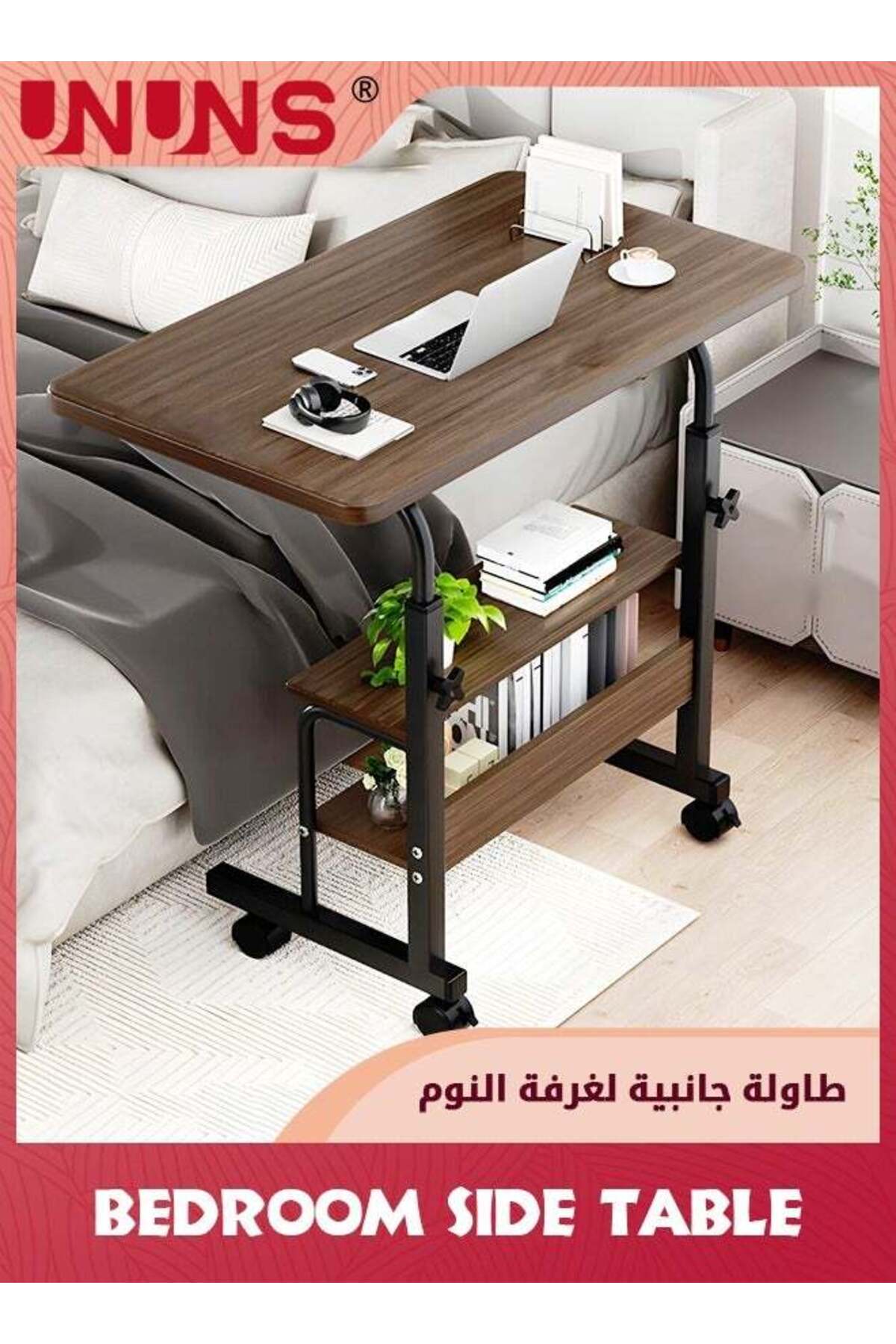 Bedroom Side Table,Small Standing Desk Adjustable Height,Rolling Computer Desk,Mobile Standing Desk with Wheels,Portable Stand Up Desk,Tall Computer Table,Adjustable Desktop Sit Stand Desk
