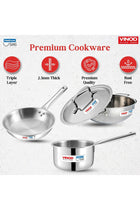 Platinum Triply Stainless Steel Cookware Set - 4 Pc (Kadai 24cm, Frypan 24cm, Saucepan 16cm)