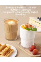 BJMEDYM Ribbed Glassesware 14 Oz Ripple Drinking Glasses Iced Coffee Glass Cup Set Of 6