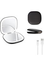 Compact Mirror, Rechargeable Compact Makeup Mirror, Lighted Travel Makeup Mirror with 1X/10X Magnifying Double Sided Dimmable, Portable Pocket Mirror for Handbag and Pocket