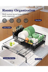 Dish Drying Rack,Retractable Large-Capacity Double-Tier Drying Rack,Rust-Resistant Metal Dish Storage Rack,Includes a Cutlery Tray and Cup Holder,Easy to Install,Ideal as a Kitchen Countertop