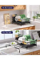 Dish Drying Rack, Retractable Large-Capacity Double-Tier Drying Rack, Rust-Resistant Metal Dish Storage Rack, Includes a Cutlery Tray and Cup Holder, Easy to Install, Ideal as a Kitchen Counte