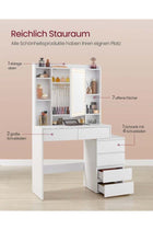 Dressing Table with LED Lights, Adjustable Brightness, 40 x 97.5 x 145 cm, Modern Makeup Desk, Vanity Table with Mirror, Drawers, Open Compartments, Adjustable Shelves, Cloud White