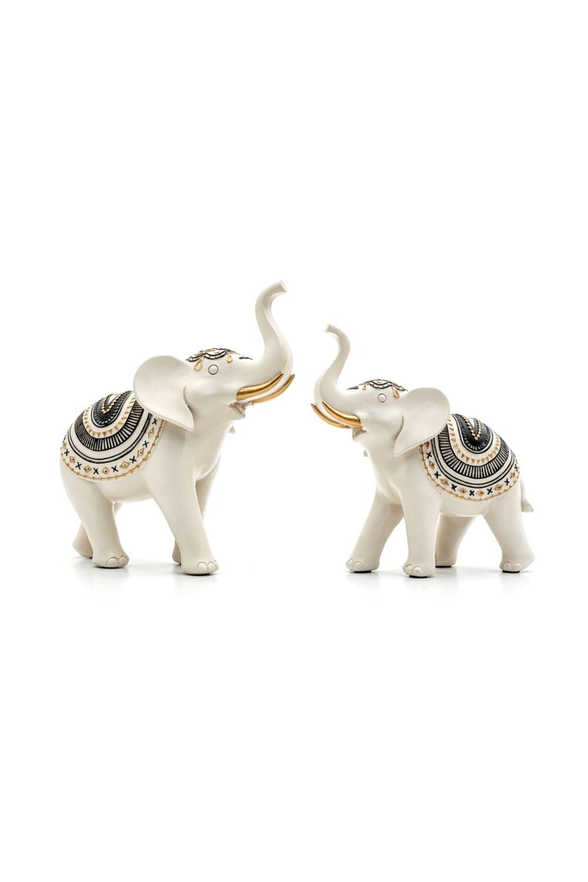 Beram Royal White Elephant Figurines Set of 2 Large and Small Resin Statues with Gold Accents Lucky Trunk Up Décor for Home Office and Living Room Bedroom Shelf Tabletop Gift Luxury Decor