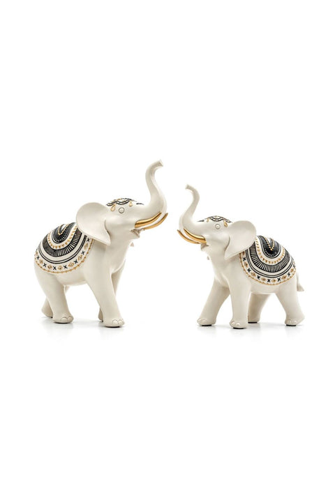 Beram Royal White Elephant Figurines Set of 2 Large and Small Resin Statues with Gold Accents Lucky Trunk Up Décor for Home Office and Living Room Bedroom Shelf Tabletop Gift Luxury Decor