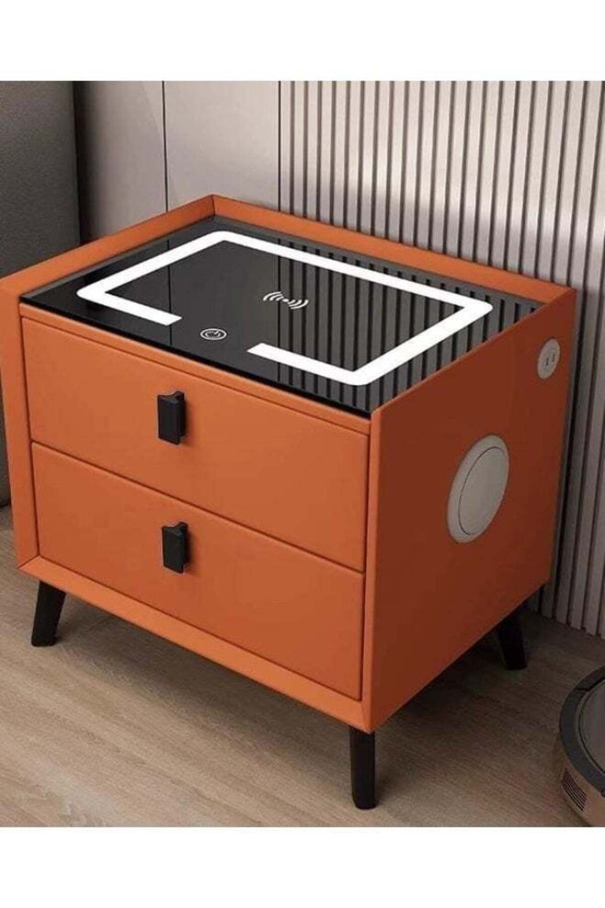 LED Nightstand with Wireless Charging/USB, Smart Bedside Table with 3 Color Lights, Modern End Side Table for Bedrooms Living Room Office with Tempered Glass Countertop, Large Drawer