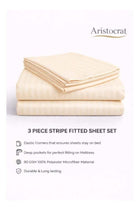 3-Piece Striped Microfiber Fitted Sheet Set King 180x200cm – Soft Elastic Deep Pocket Bedsheet, Cream
