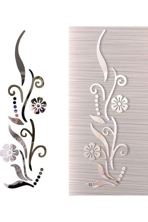 Excefore 3D Flower Mirror Wall Decoration, Petal Crystal Mirror Stereoscopic Wall Sticker for Bedroom Living Room Sofa Tv Wall Background, Removable Acrylic Art Mural for Home Decoration, Silver