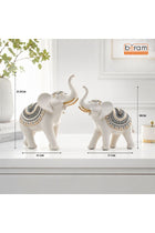 Beram Royal White Elephant Figurines Set of 2 Large and Small Resin Statues with Gold Accents Lucky Trunk Up Décor for Home Office and Living Room Bedroom Shelf Tabletop Gift Luxury Decor