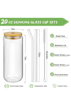 6 PCS 20 Oz Drinking Glasses with Bamboo Lids and Glass Straw, Glass Cups Beer Ice Coffee Glasses