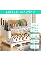 2-Tier Foldable Cutlery Drying Rack/Cup/Bottle Plate Organizer with Cutlery Rack and Cutting Board Rack and Drain Tray, Rotatable Drain System, Anti-Scratch Frosted Baked Craft Coating (White)