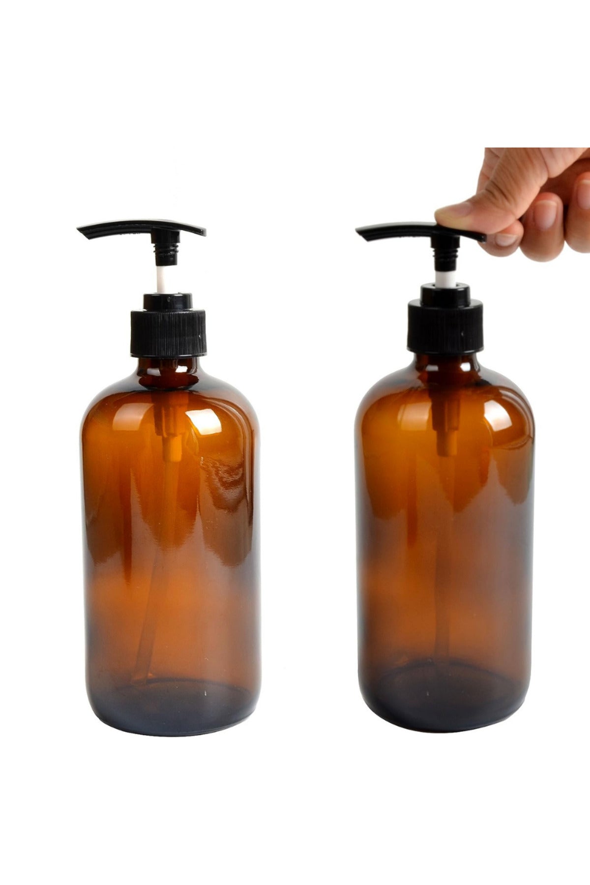 6 Pack Empty Amber Glass Pump Bottles, 2 Pack 500ml and 4 Pack 250ml Pump Bottles Refillable Containers for Essential Oils, Cleaning Products, Lotions, Aromatherapy, Durable Black Pumps