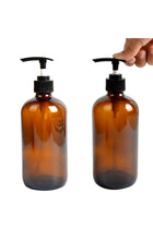 6 Pack Empty Amber Glass Pump Bottles, 2 Pack 500ml and 4 Pack 250ml Pump Bottles Refillable Containers for Essential Oils, Cleaning Products, Lotions, Aromatherapy, Durable Black Pumps