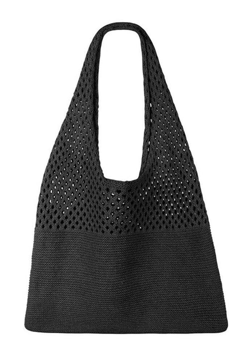 HAWAWA Crochet Tote Bag For Women, Mesh Beach Tote Bag, Summer Vacation Aesthetic Boho Knit Bag (Black)