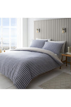 Bedding Textured Banded Stripe Double Duvet Cover Set with Pillowcases Blue