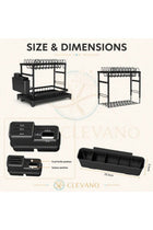 Black Metal Kitchen Dish Drying Rack, Sustainable Countertop Dish Drainer with Cup & Chopsticks Holder, Multifunction Storage & Drain Rack