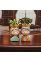 Marketplace King and Queen Planter Polyresin Decorative Flower Vase Royal Face Succulent Pot Cute Crown Design Indoor Outdoor Home Office Decor Pen Pencil Holder Gift (2Pcs Set)