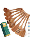 AIUHI Wooden Spoons for Cooking, Nonstick Kitchen Utensil Set, Non Scratch Natural Teak Wood (8 Pack)