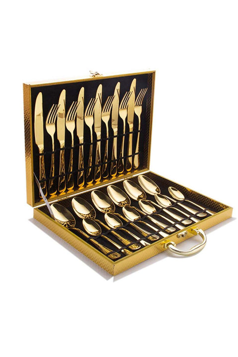 24-Piece Stainless Steel Cutlery Set Kitchen Utensils Set, Golden