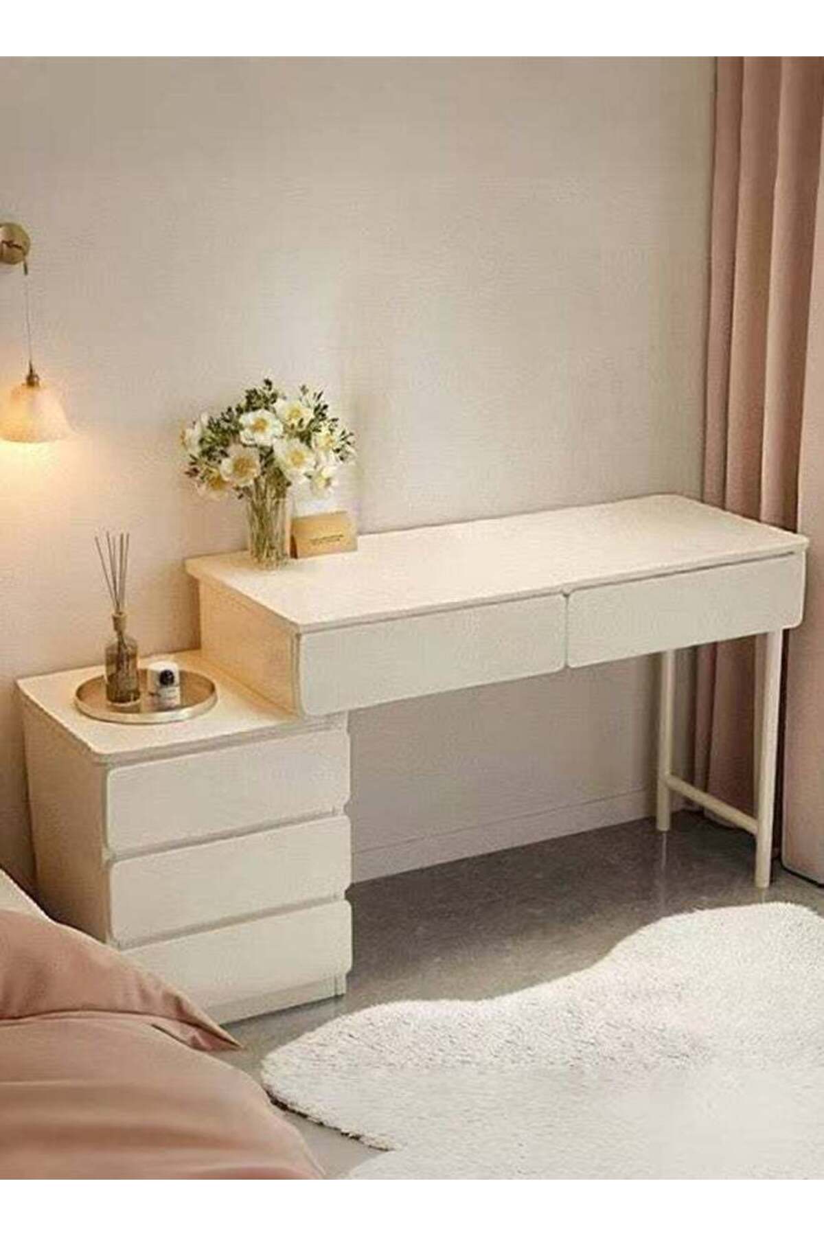 Dressing Table Vanity Table with Retractable Side Cabinets, Makeup Vanity Table with Drawers, Multifunction Modern Design Dressing Table Study Table Large Storage Workstation (100×40×60CM)