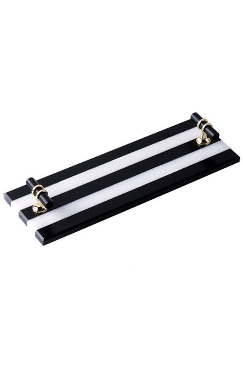 Black and White Stripe Natural Marble Tray with Black and Gold Handle