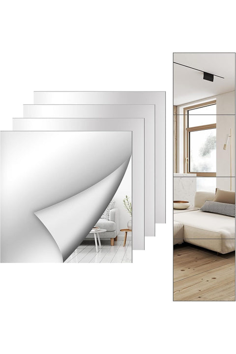 4-Pack Self-Adhesive HD Wall Mirrors, Acrylic Mirrors, Frameless Wall Mounted Mirror for Home Office Bedroom Living Room Bathroom Door Gym (30x30cm)