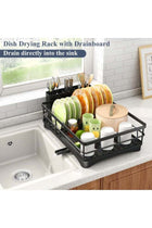 Stainless Steel Dish Rack for Kitchen Counter, Large-Capacity Dish Drainer with Cutlery Holder, Kitchen Organizer for Dishes, Spoons and Forks, Black