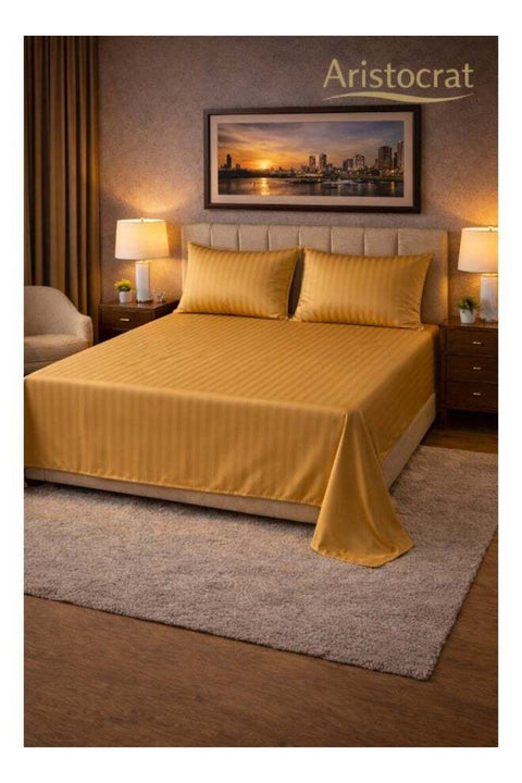 3-Piece Striped Microfiber Flat Bed Sheet Set Super King 240x260cm - Gold