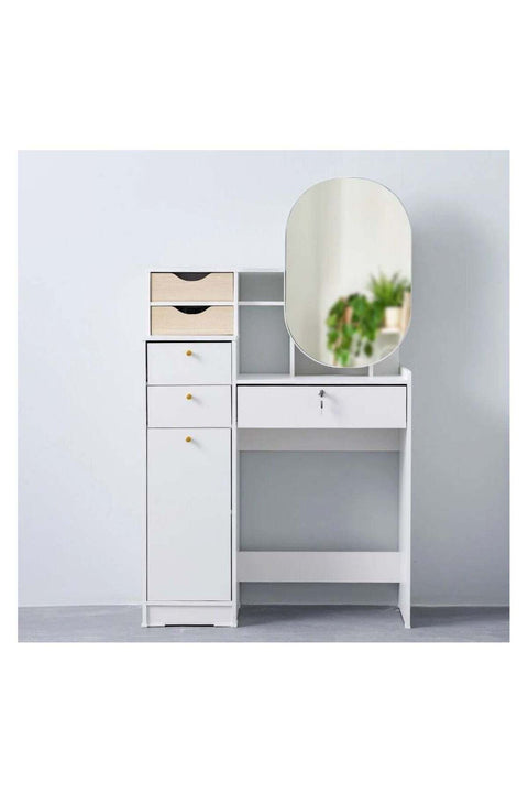 Barbados Dressing Table With Sliding Mirror | Durable Vanity Table | Dressing Makeup Desk With Storage | Modern Design Bedroom Furniture L82.4xW34.2xH136.8cm -White / Oak