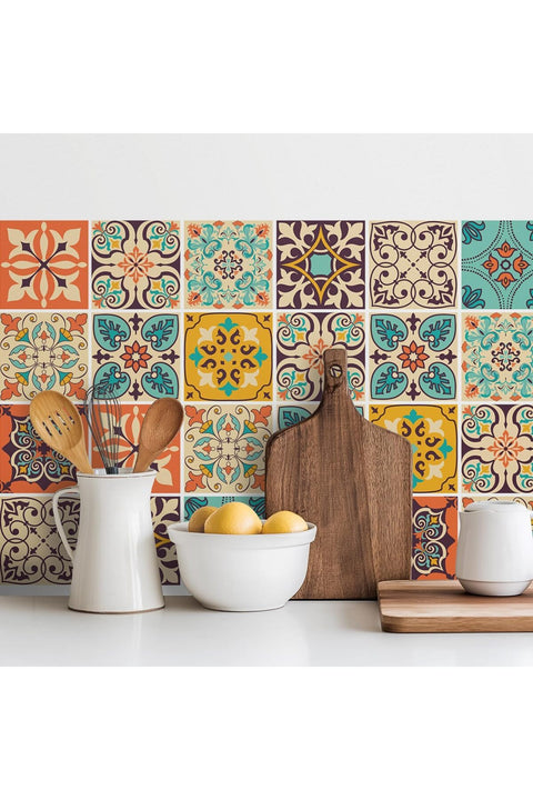 30PCS Vintage Moroccan Bohemian Peel and Stick Tile Stickers, 4x4 Inch Self-Adhesive PVC Waterproof Wall Decals, Backsplash Decor for Kitchen and Bathroom