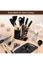 19-Piece Silicone Kitchen Utensil Set – Heat-Resistant Cooking Tools with Wooden Handles - Nonstick & BPA-Free Stainless Steel Kitchen Utensil Set with Holder