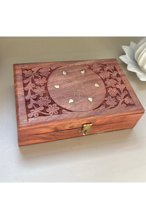 Exquisitely Hand Brass-Filled Wooden Jewelry Box| Handmade Decorative Case| Kit| Vanity| Organizer For Women, Girls, Necklaces, Gold, OUD BOX , Storage, Money, Wedding Gift , (15 x 10 inch)
