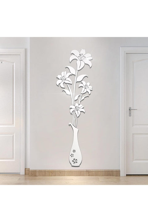 Mirror Wall Decals, 3D Flower Mirror Wall Stickers Murals for Living Room Bedroom, DIY Wall Decal Murals Wall Decorations for TV Wall Background and Sofa Backdrop, Wall Decorations (L, Mirror Silver)