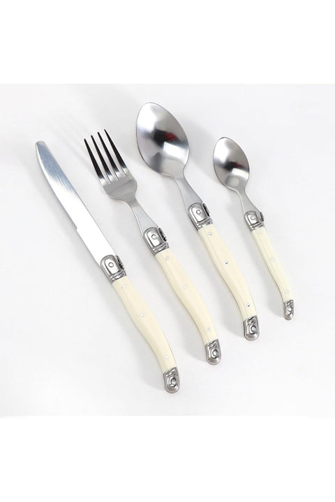 4Pcs Cutlery Set Steak Knife Fork Soup Tea Spoon Ivory White Plastic Handle Food Grade Stainless Steel Dinnerware Housewarming gift