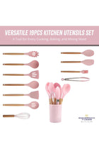 12PCS Kitchen Utensil Set Silicone Cooking Utensils Kit Spatula Heat Resistant Wooden Spoons Gadgets Tool for Non-Stick Cookware (Pink)