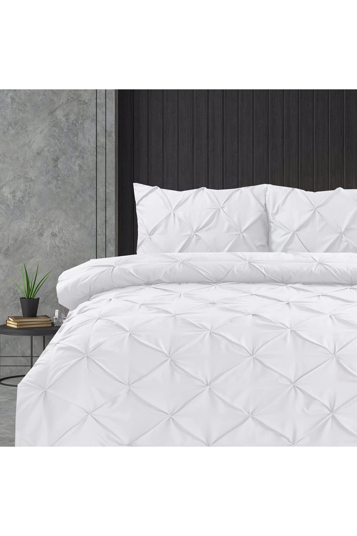 Pintuck - Soft Microfiber Comforter Set with 2 Pillowcases, Easy Care, Wrinkle-Free, 3-Piece Set (White, Super King Duvet Cover Set)
