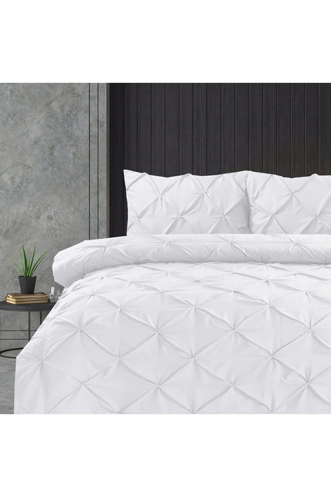Pintuck - Soft Microfiber Comforter Set with 2 Pillowcases, Easy Care, Wrinkle-Free, 3-Piece Set (White, Super King Duvet Cover Set)