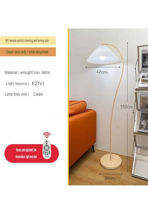 Retro Study and Living Room Style Floor Lamp with Pleated Lampshade with 12W Remote Control