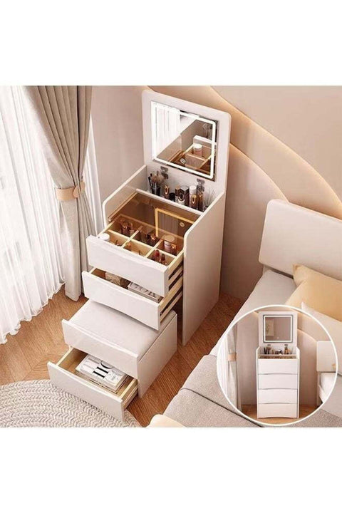 Modern 3-in-1 Makeup Table with LED Lights, Vanity Table with Mirror and Large Storage Space, Bedroom Multi-Functional Storage Cabinet, Home Dressing Table and Chair Set
