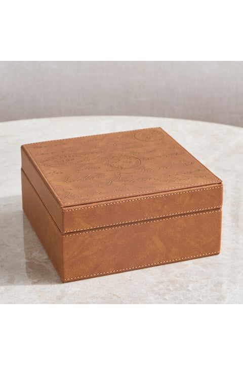 Raha Cognac Faux Leather Decorative Box - 18 cm