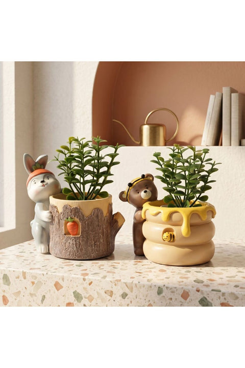 Marketplace Beram Animal Fruit Harvest Flower Pot Bunny Carrot and Bear Honey Bee 2Pcs Set Polyresin Cute Animal Succulent Planters Tree Trunk Honey Pot Vase Desk Flower Pot Pen Pencil Holder Propagat