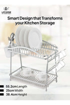 Life Smile 2-Tier Aluminium Dish Drying Rack with Cup Holder & Cutlery Stand – Auto-Drain Kitchen Organizer