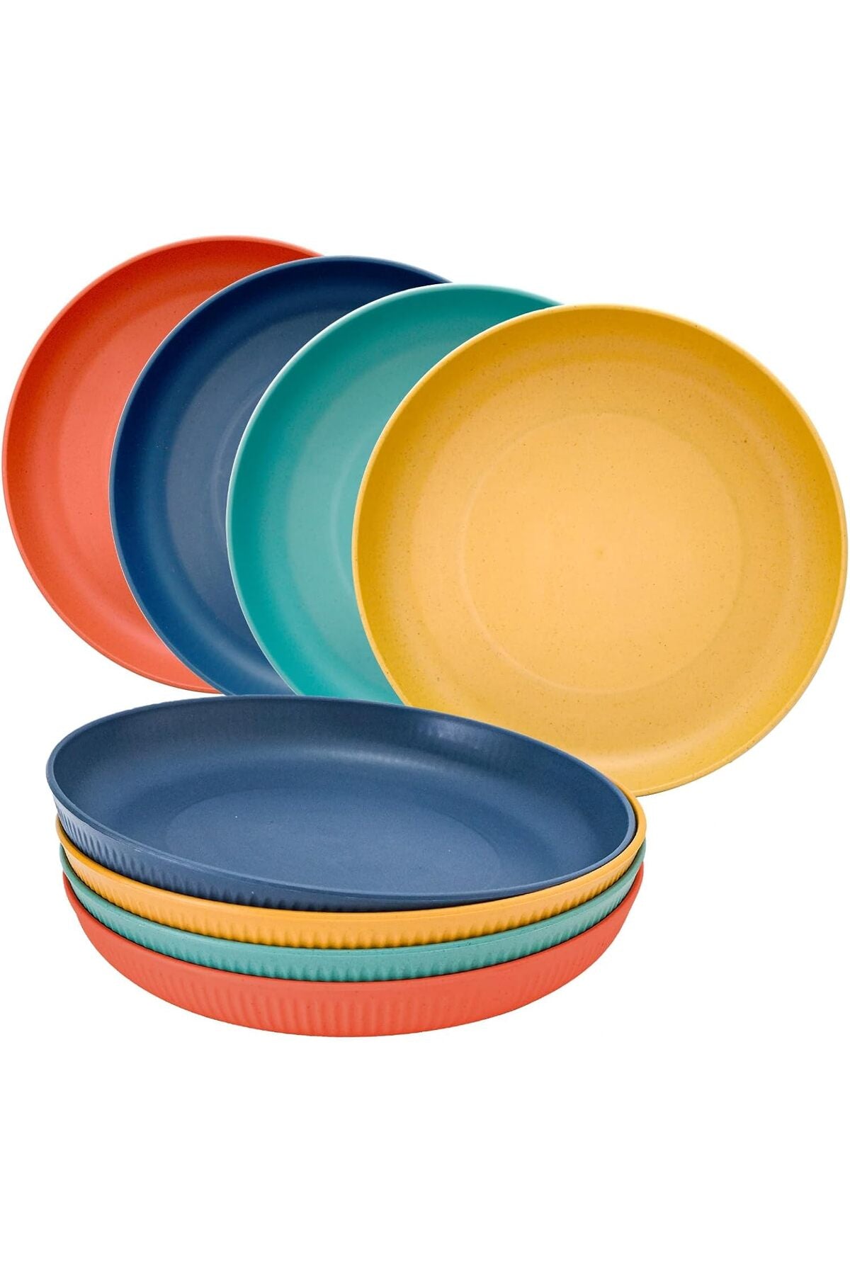 8 Pack Kitchen Wheat Straw Dinnerware Set, Unbreakable Plastic Plates Reusable, Suitable for Kitchen, Camping, Salad (9.1 Inch)